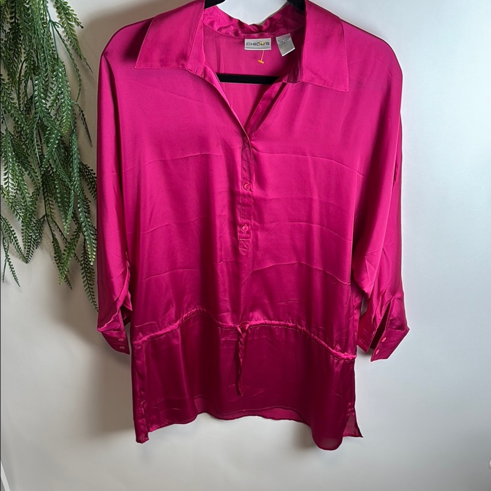 Chico's Pink Notched Collar Boxy Blouse